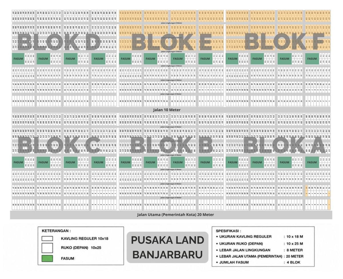 Siteplan kavling tanah Banjarbaru dengan 6 blok dan fasilitas umum