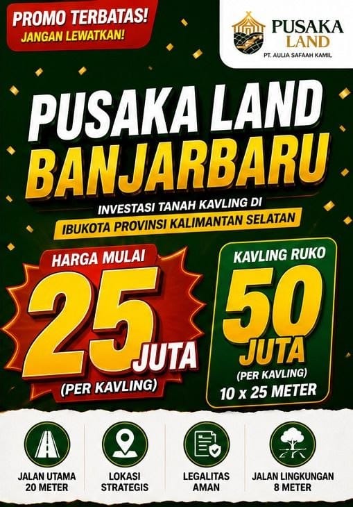Promo kavling ruko Banjarbaru 50 juta ukuran 10x25 meter