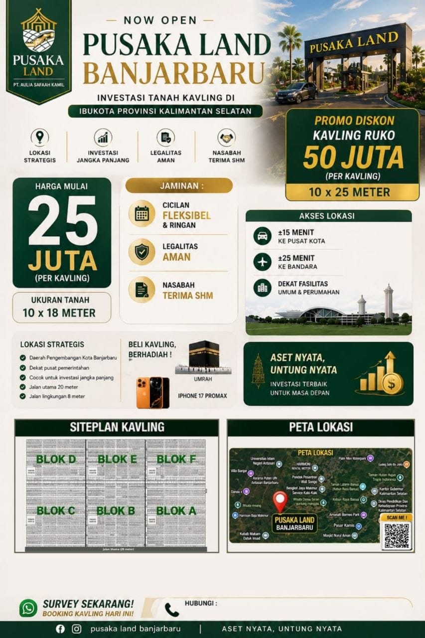 Info detail kavling tanah Banjarbaru harga mulai 25 juta SHM